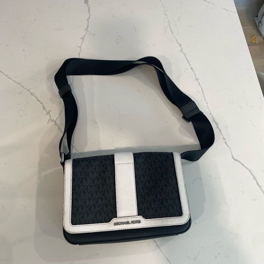 Michael Kors Block Signature Logo Crossbody Bag Black And White